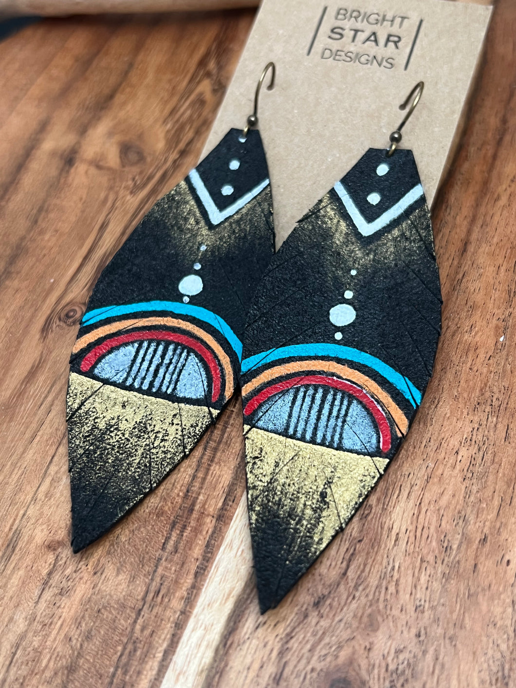 Hand painted leather earrings