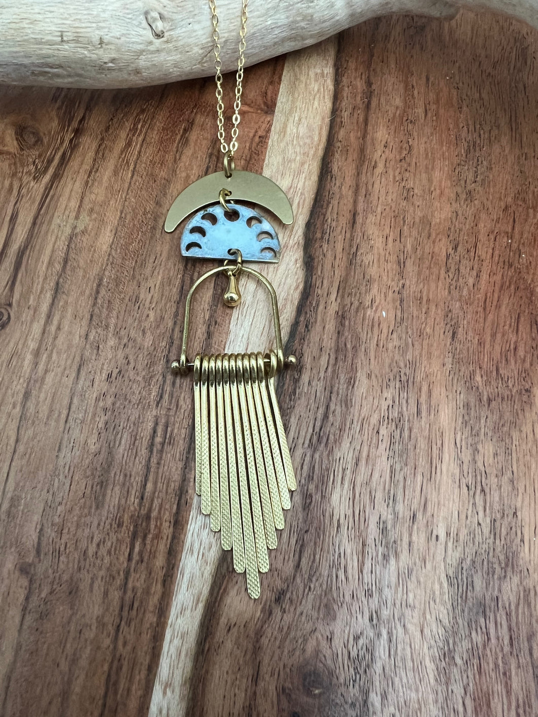 Moon phase fringe necklace